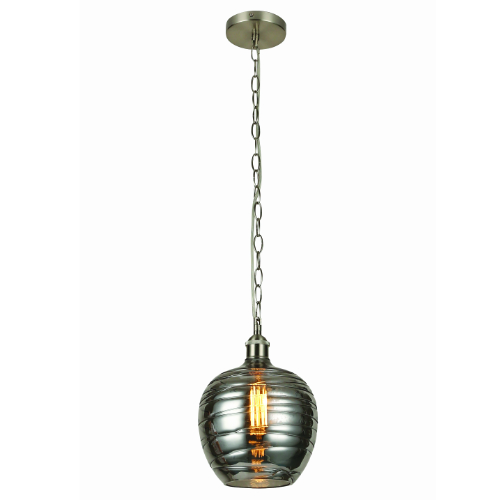 Smoked Glass and Satin Nickel Small Mini-Pendant