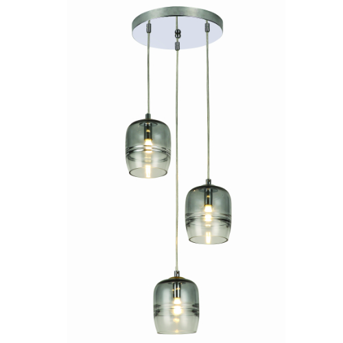Smoked Glass and Chrome 3 LT Pendant